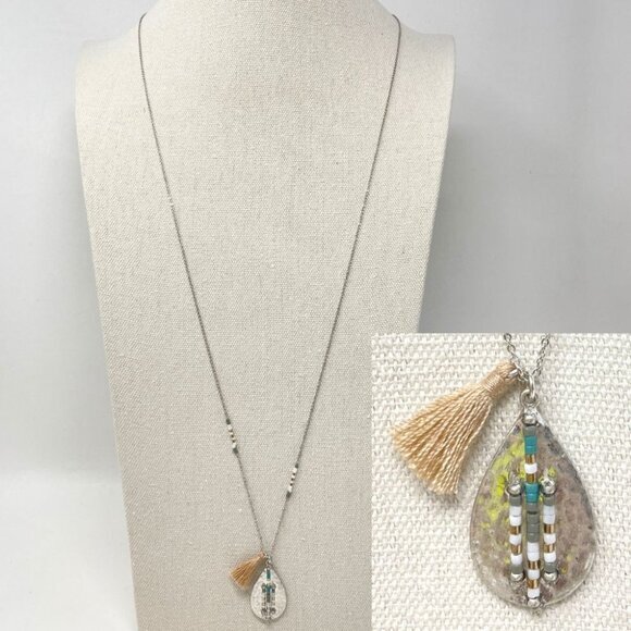 Stella & Dot Bohemian Beaded Long Necklace Tassel Teardrop‎ Pendant - Picture 1 of 10
